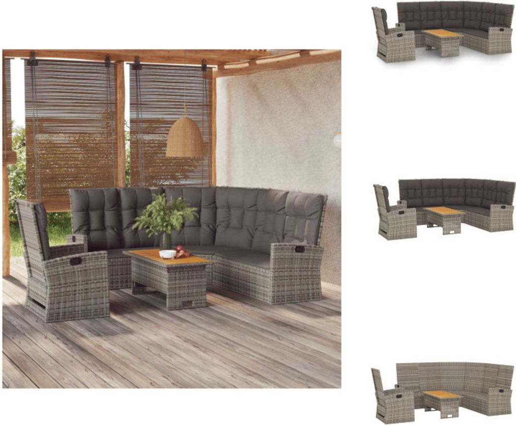 vidaXL 3-tlg. Garten-Lounge-Set mit Kissen Grau Poly Rattan - Gartenmöbel-Sets