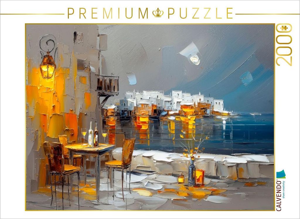 CALVENDO Puzzle Mykonos am Abend - ein kleines Strandcafe lädt zum Verweilen ein | 2000 Teile Lege-Größe 90x67cm Foto-Puzzle für glückliche St...