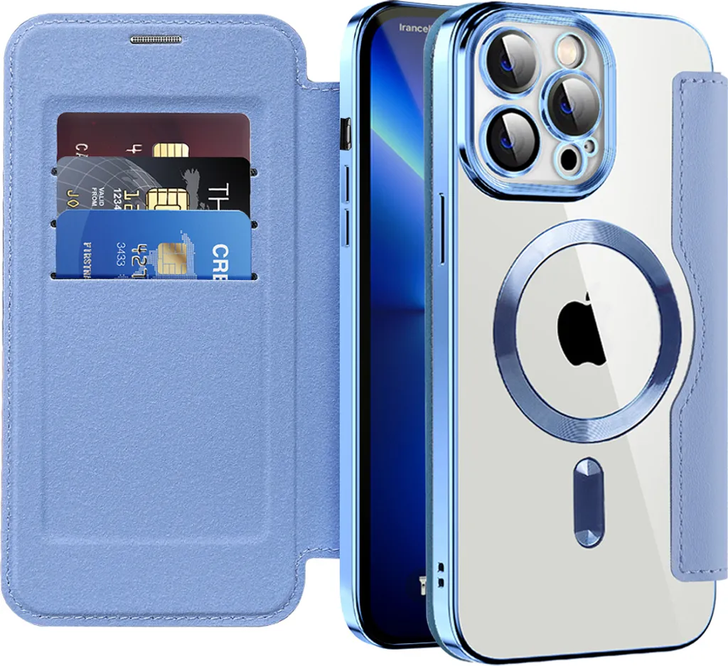 Custodia iPhone 13 Pro Max MagSafe con Portacarte Azzurro - Protezione Pro