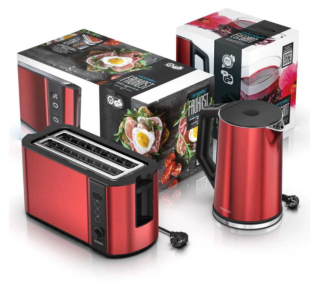 Pack petit-déjeuner avec toaster 4 tranches et bouilloire 1.5L rouge