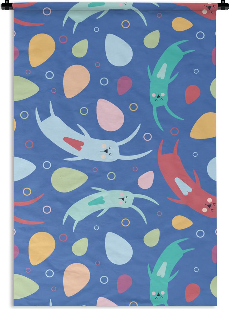MuchoWow Wandteppich Wandbehang Kaninchen - Pastell - Muster 90x135 cm Tapisserie Dekoration Wandtuch - Baumwolle - Wandskulptur