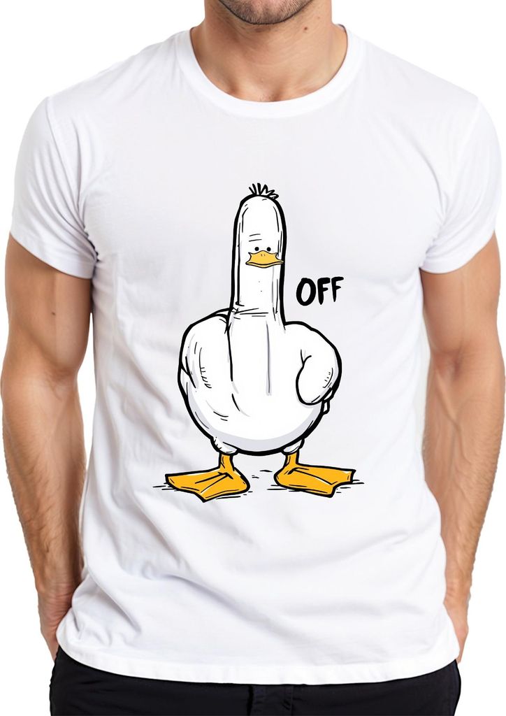 Freche Ente Mittelfinger F*ck OFF lustig sarkastisch Cartoon Herren T-Shirt, Weiß, S