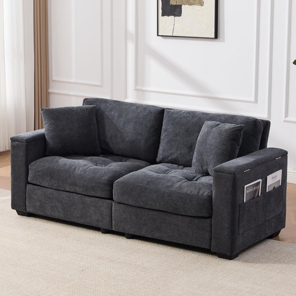 Merax 2-Sitzer Wohnzimmercouch mit Stauraum, Chenille-Sofa