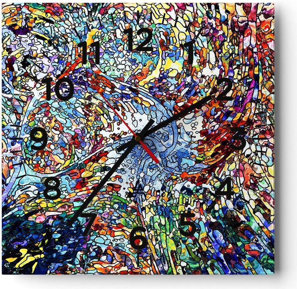 Wanduhr - Quadrat - Glasuhr - Abstraktion modern - 30x30cm - Schleichendes Uhrwerk - Lautlos - zum Aufhängen bereit - Dekoration Modern - Wanddeko...