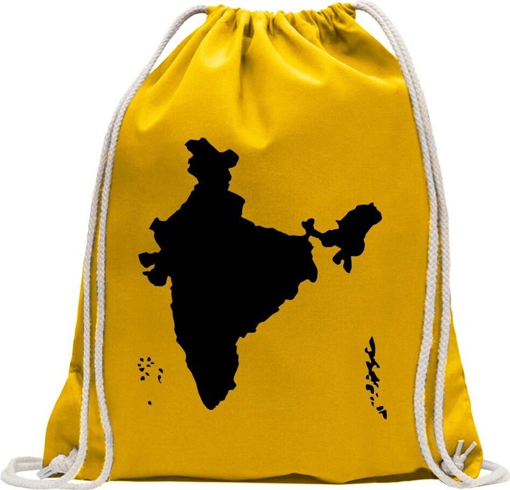 Kiwistar - Turnbeutel - gelb - Indien Umriss Kontur - Fun Rucksack Sport Beutel Gymsack Baumwolle mit Ziehgurt