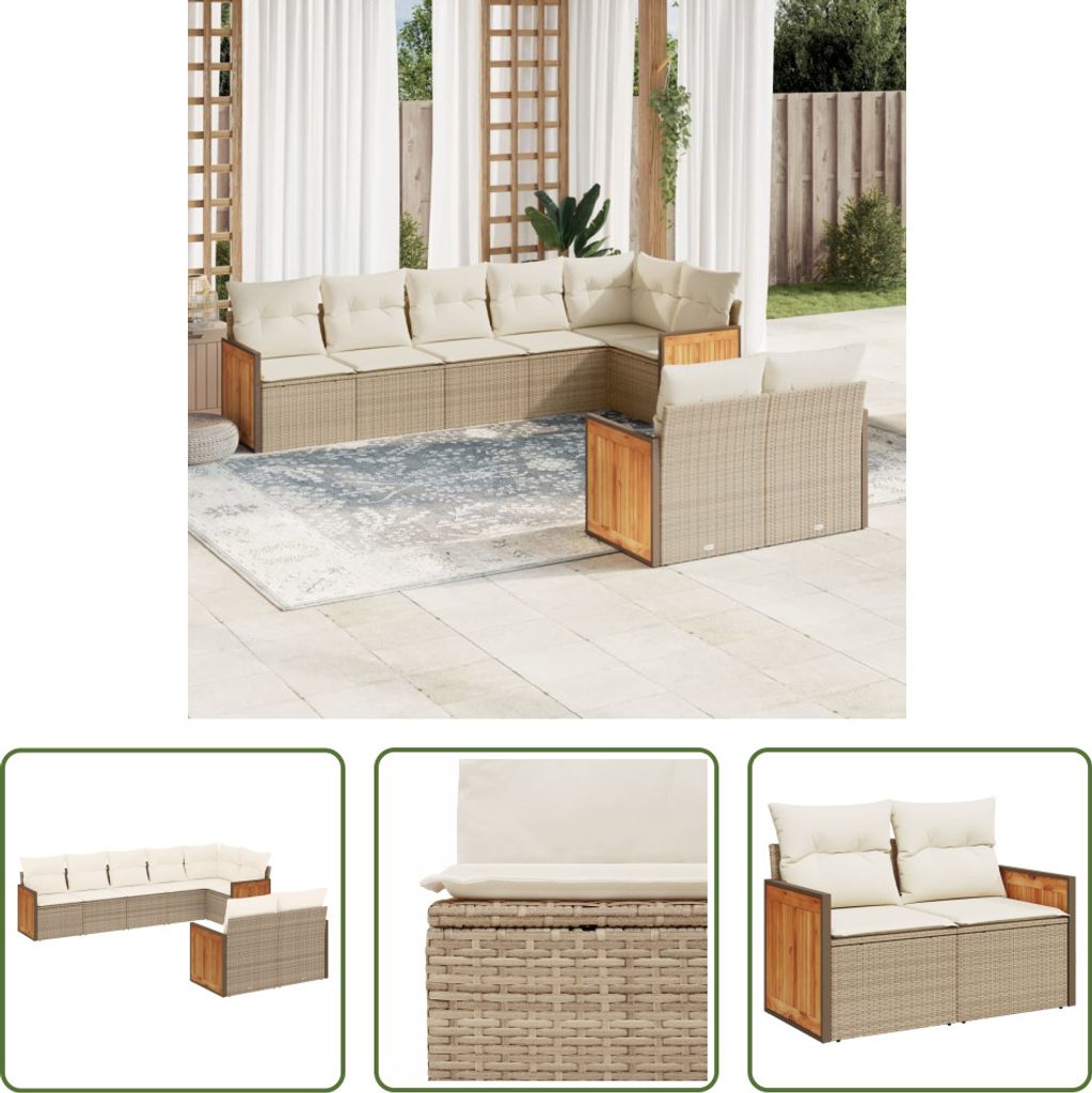 The Living Store 8-tlg. Garten-Sofagarnitur mit Kissen Beige Poly Rattan