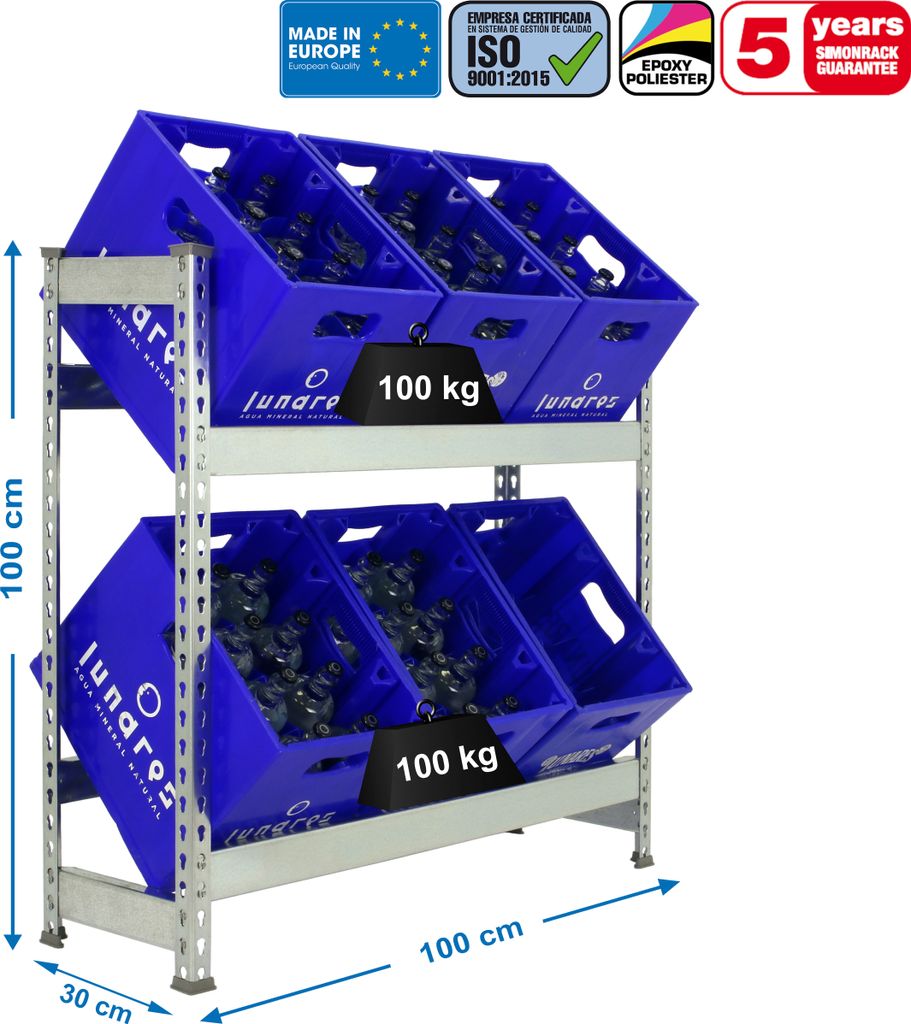 Simonrack Getränkekistenregal SIMONBOTTLE 2 8435104962619 silber 100,0 x 30,0 x 100,0 cm