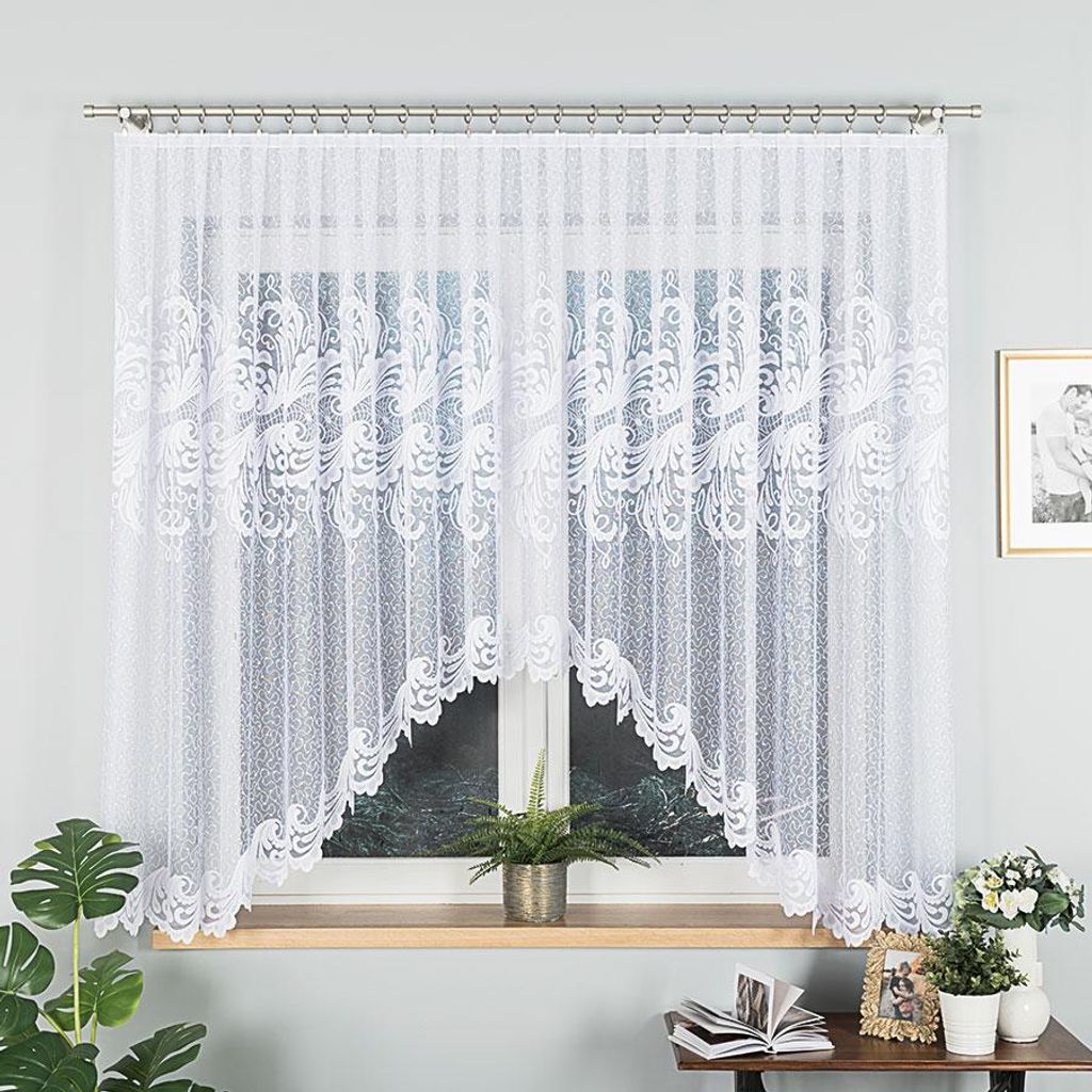 IWONA - Fertiggardine aus Jacquard mit Schnitt unten - 400x160 cm - weiß