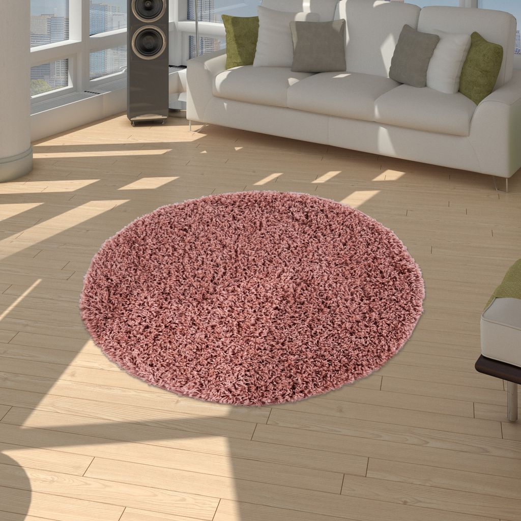 Shaggy Teppich Hochflor Langflor Hochwertig Hohe Fadendichte Uni Pastell Pink Grösse Ø 120 cm Rund