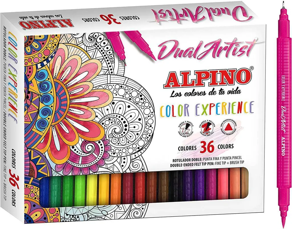 Feutres de Coloriage Pointe Pinceau Alpino Mandala Set de 36 Unités
