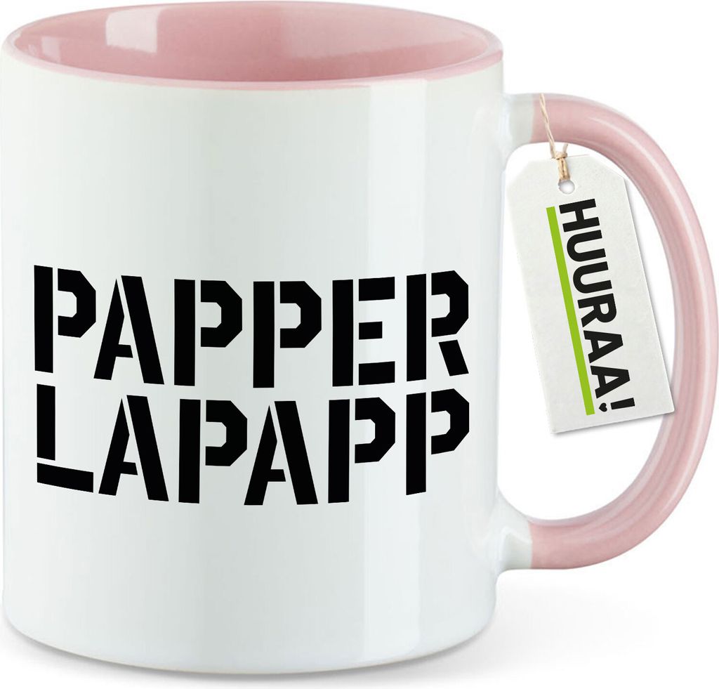 Huuraa Kaffeetasse Papperlapapp Schriftzug 330ml Rosa Keramik Kaffeebecher Geschenkidee