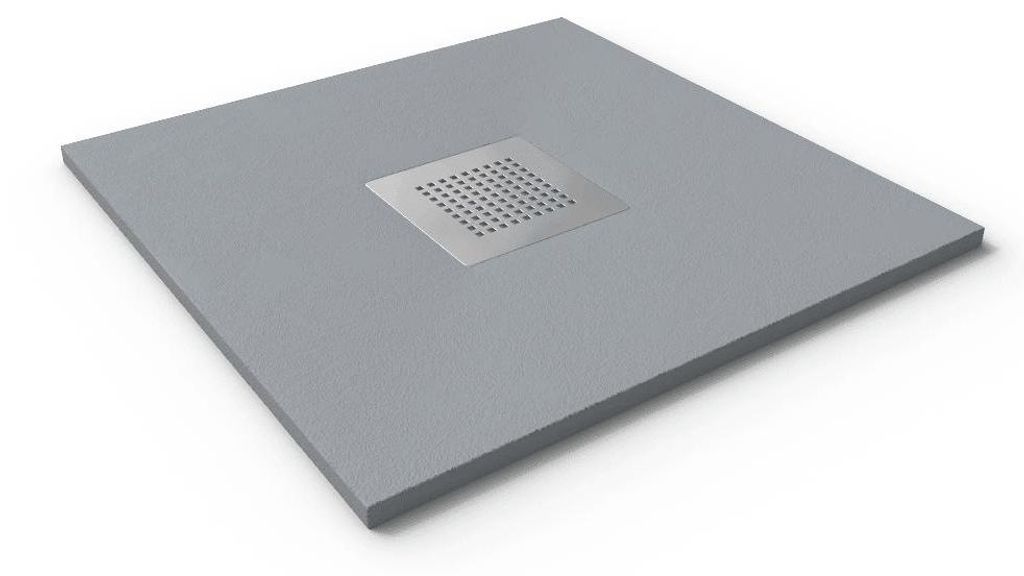 Mineralguss-Duschwanne extra flach SLATE Schieferoptik Grau 80x70 cm Ablaufschutz in Chrom