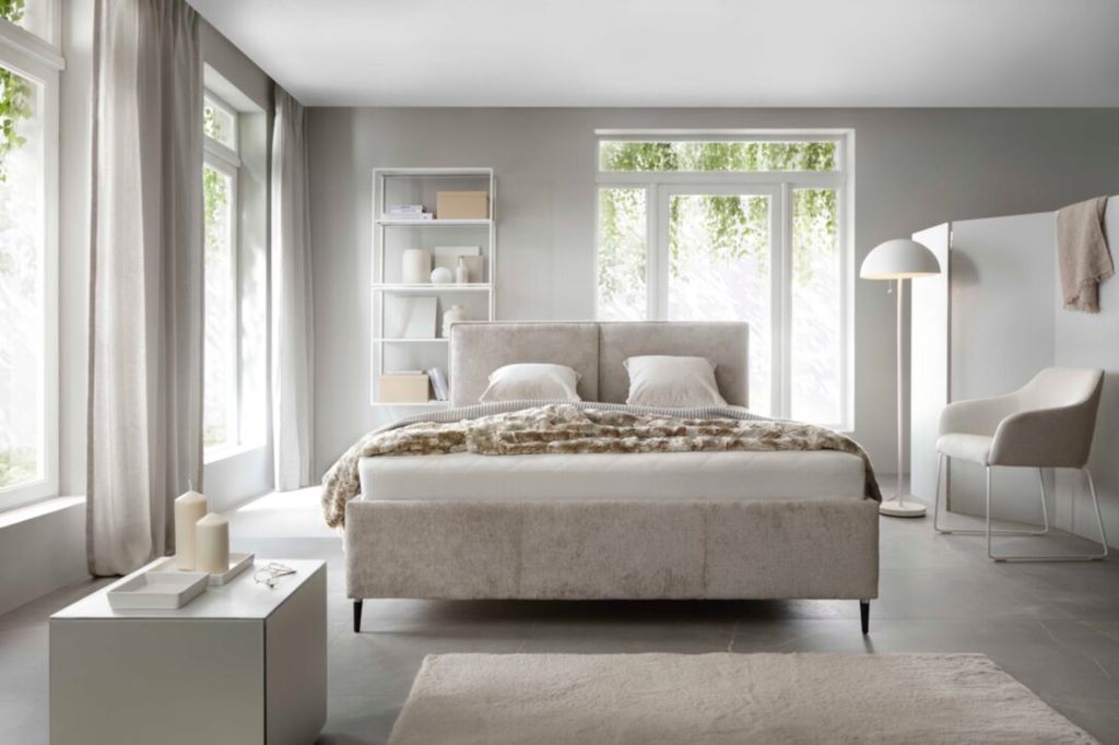 MobelHot Polsterbett HATTON 160x200 beige mit Bettzeugbehälter auf hohen Beinen