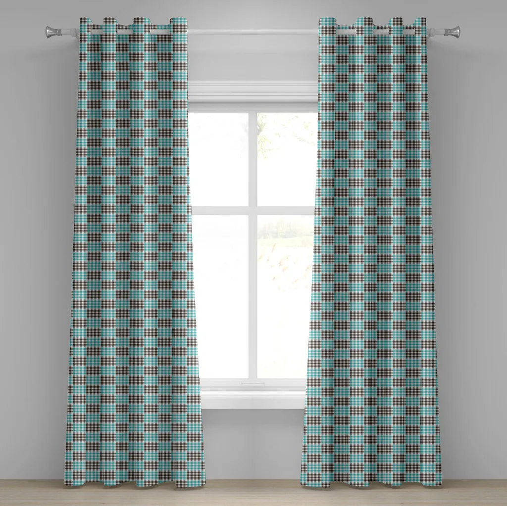 Rideau pour salon et chambre motif carreaux marron blanc 280 cm x 175 cm