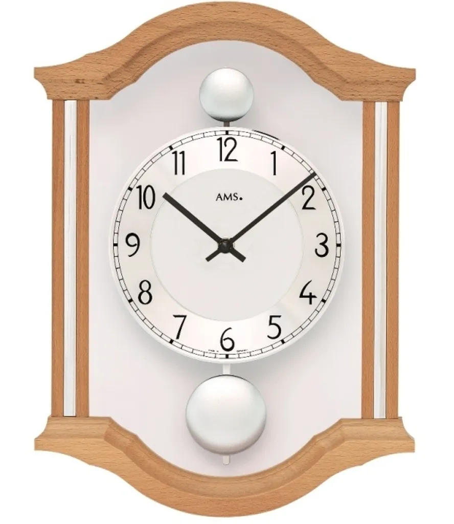 Pendule murale en hêtre avec vitre de protection modèle AMS 7447/18