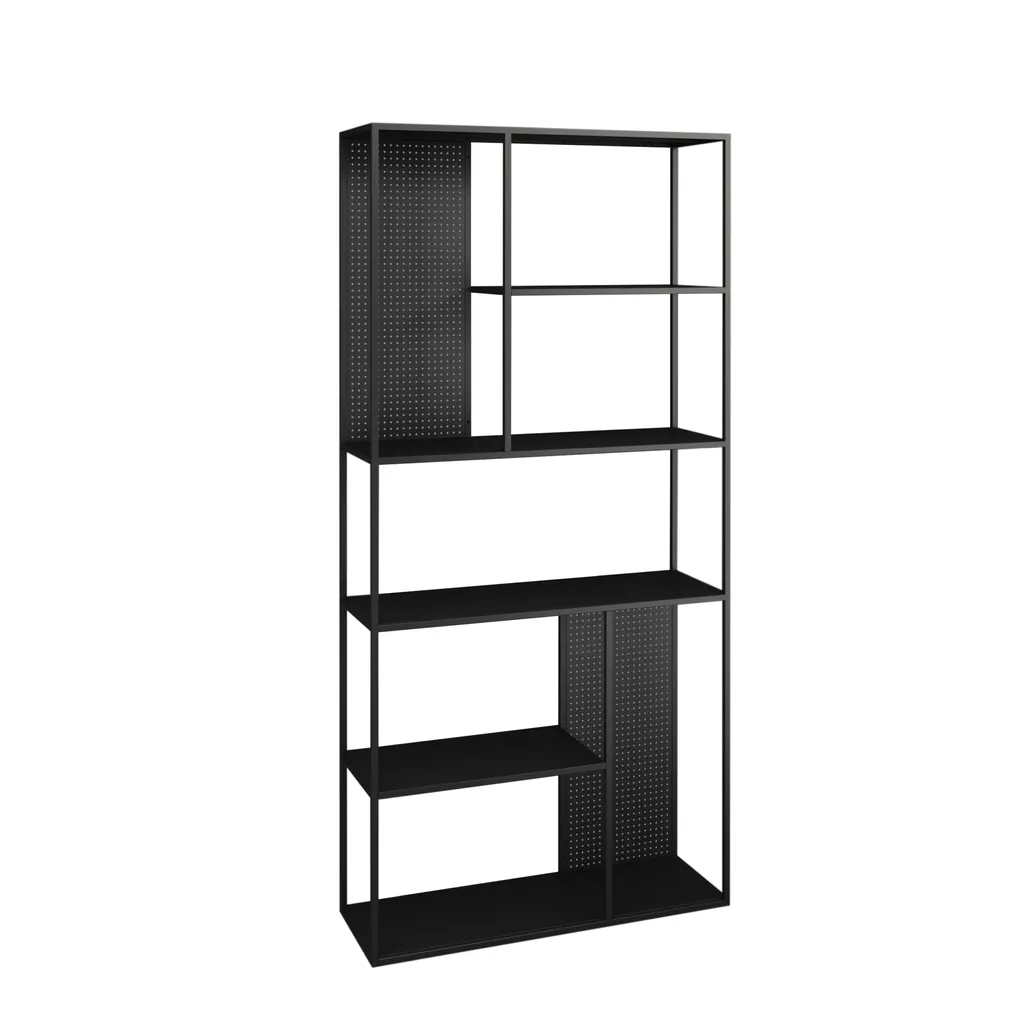 Étagère Vehmaa Noire à 7 Compartiments avec Fond - 90 x 30 x 188 cm