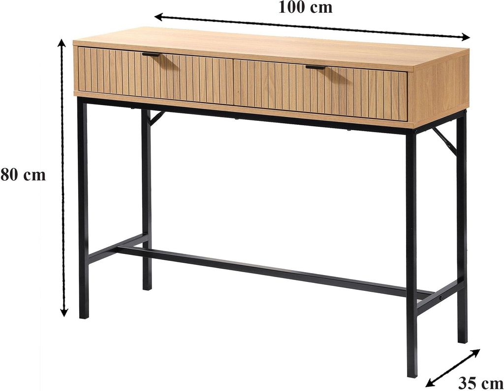 Konsole 2 Schubladen Front Effekt Holz mit Rillen - L100 x Produktbild 8