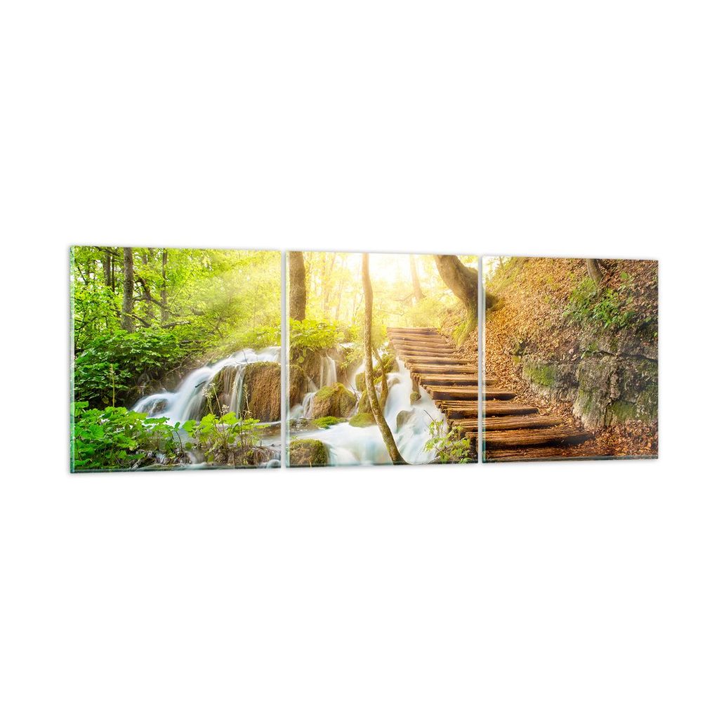 Bilder auf glas - Park Wasserfall Wasser - 150x50cm - Glasbilder - Wandbilder - Kunstdruck - zum Aufhängen bereit - Wanddekoration aus Glas - Glas...