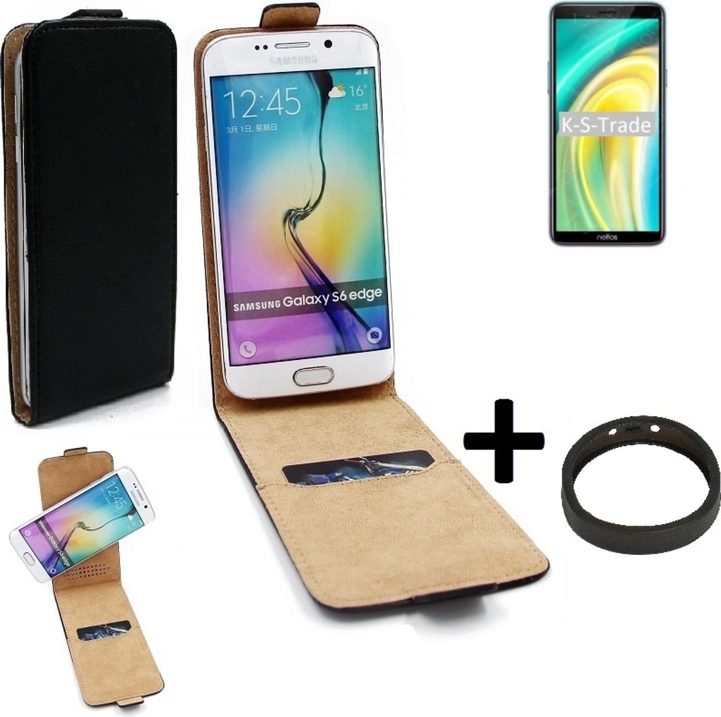 K-S-Trade TOP SET Handy-Hülle kompatibel mit TP-LINK Neffos A5 360° Flipstyle Schutz-Hülle Smartphone Tasche schwarz + TPU Bumper, Case Hülle Flip