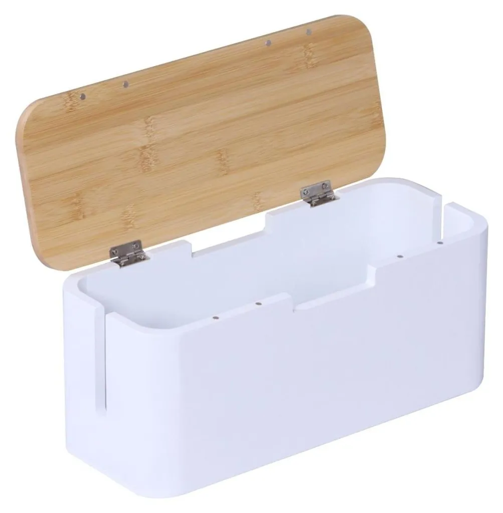 Boîte de rangement câbles en bambou avec couvercle magnétique - 6 prises