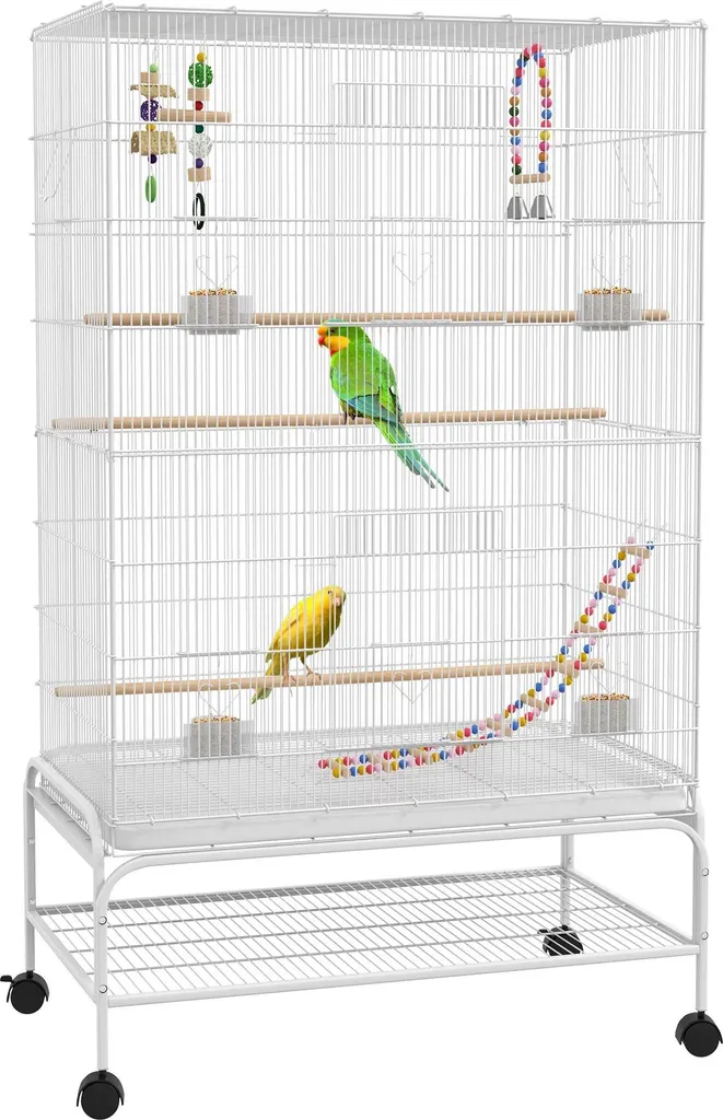 Volière d'Intérieur avec Bac Amovible et Plateau de Rangement - 133cm Blanc