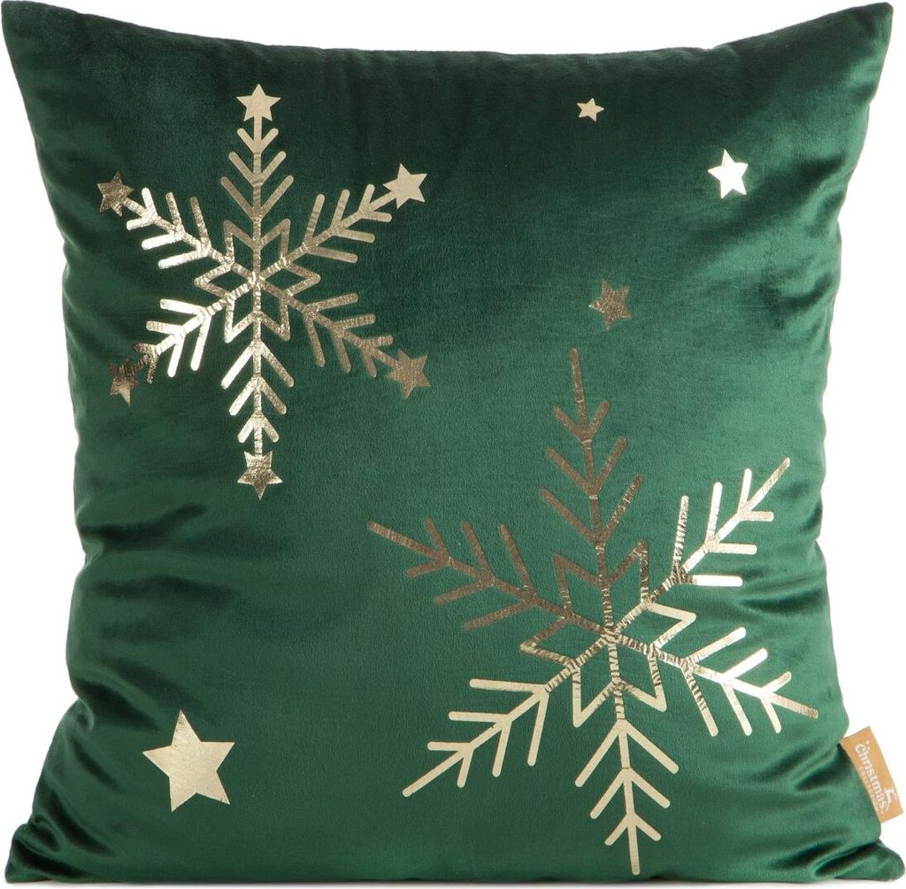 EUROFIRANY | Zierkissenbezug - Weihnachtskissenbezug - 45 x 45 cm - Grün Gold - Weihnachtskissenhülle - Sterne - Weihnachten