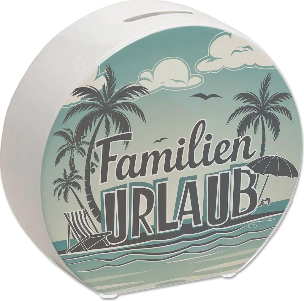 Familien Urlaub Spardose mit Strandmotiv Produktbild 
