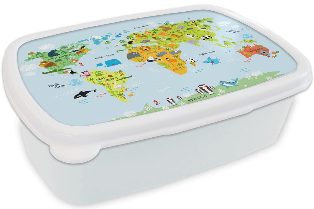 KitchenYeah Lunchbox Brotzeit Brotdose 17x11 cm Weltkarte - Kinder - Tiere - Natur - Jungen - Mädchen Kinder Brotzeitdose - Lunch Box - Kinder -...