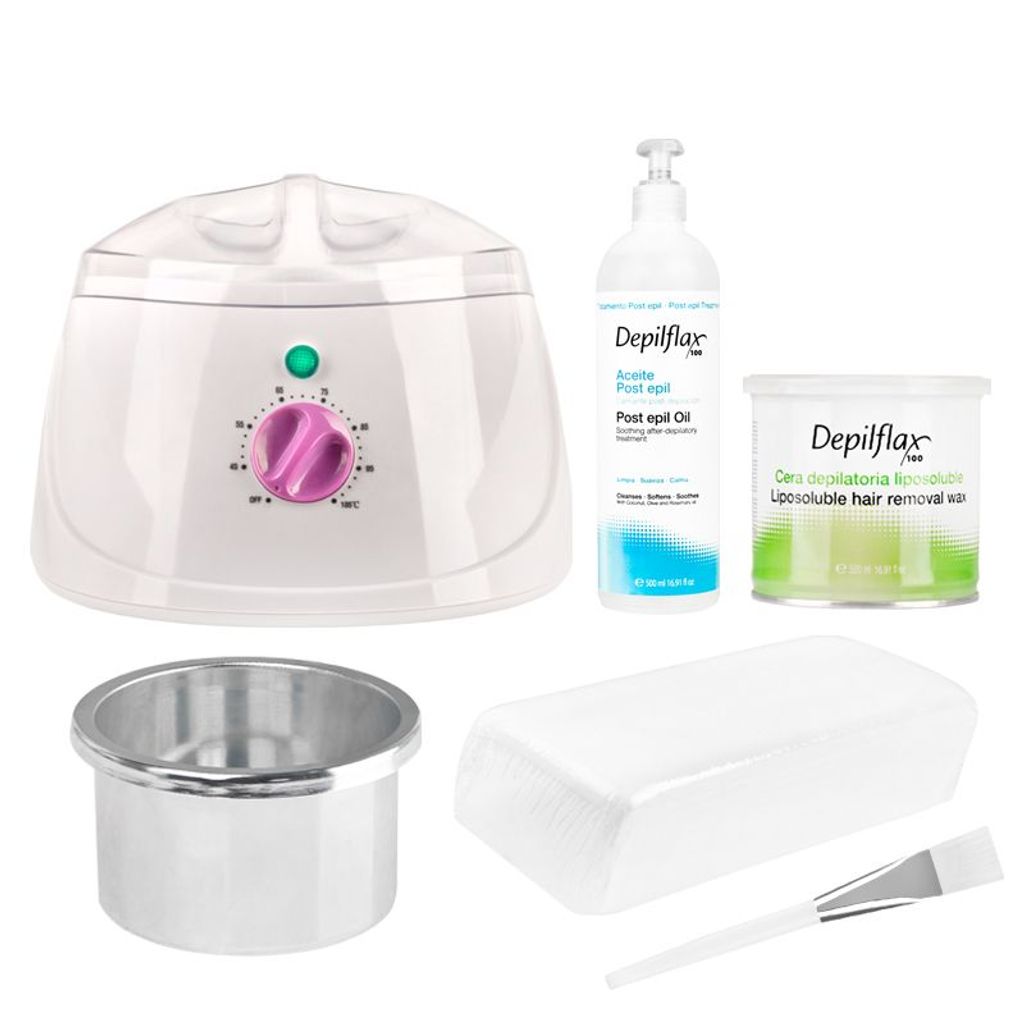 Haarentfernungsset Tulip 150W mit Azulen Bienenwachs 500ml, Öl 500ml & 100 Vliesstreifen