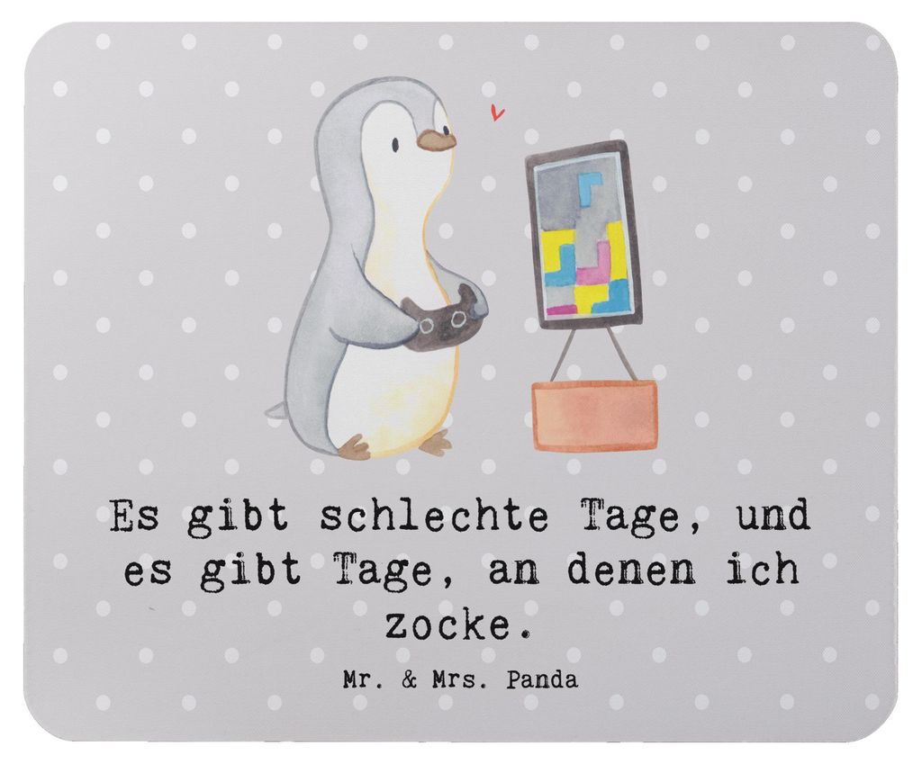 Mr. & Mrs. Panda Mauspad Pinguin Zocken - Grau Pastell - Geschenk, Mousepad, laptop, Videogames, Mouse Pad, computer, pc, Gaming, Videospiele
