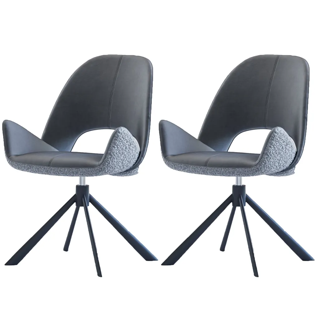 Chaise de salle à manger pivotante RENADA en tissu gris - Lot de 2