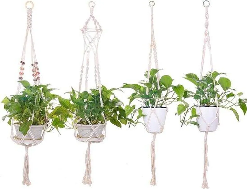 Porte-plante Suspendu en Coton - Macramé Mural 108 cm pour Balcon Déco