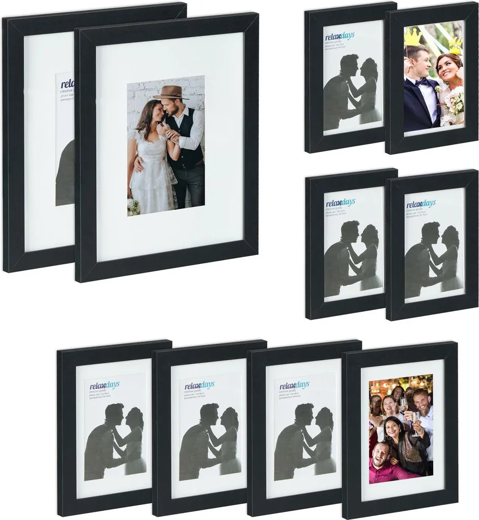 Ensemble de 10 cadres photo multi-format pour décoration murale noire