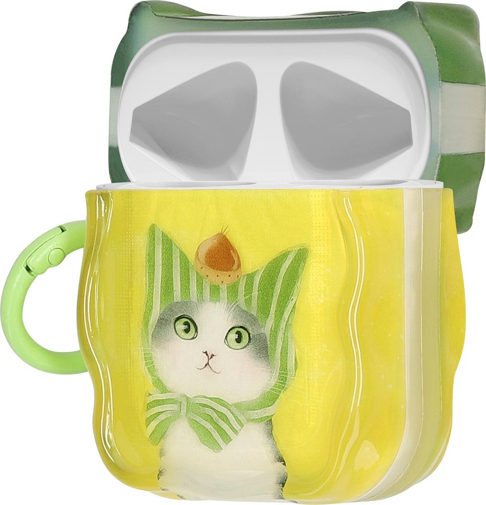 kwmobile In-Ear Kopfhörer Case für Apple Airpods 1 & 2 Hülle mit Karabiner - Headphones Case - Earphones Cover Etui - Katze & Kastanie