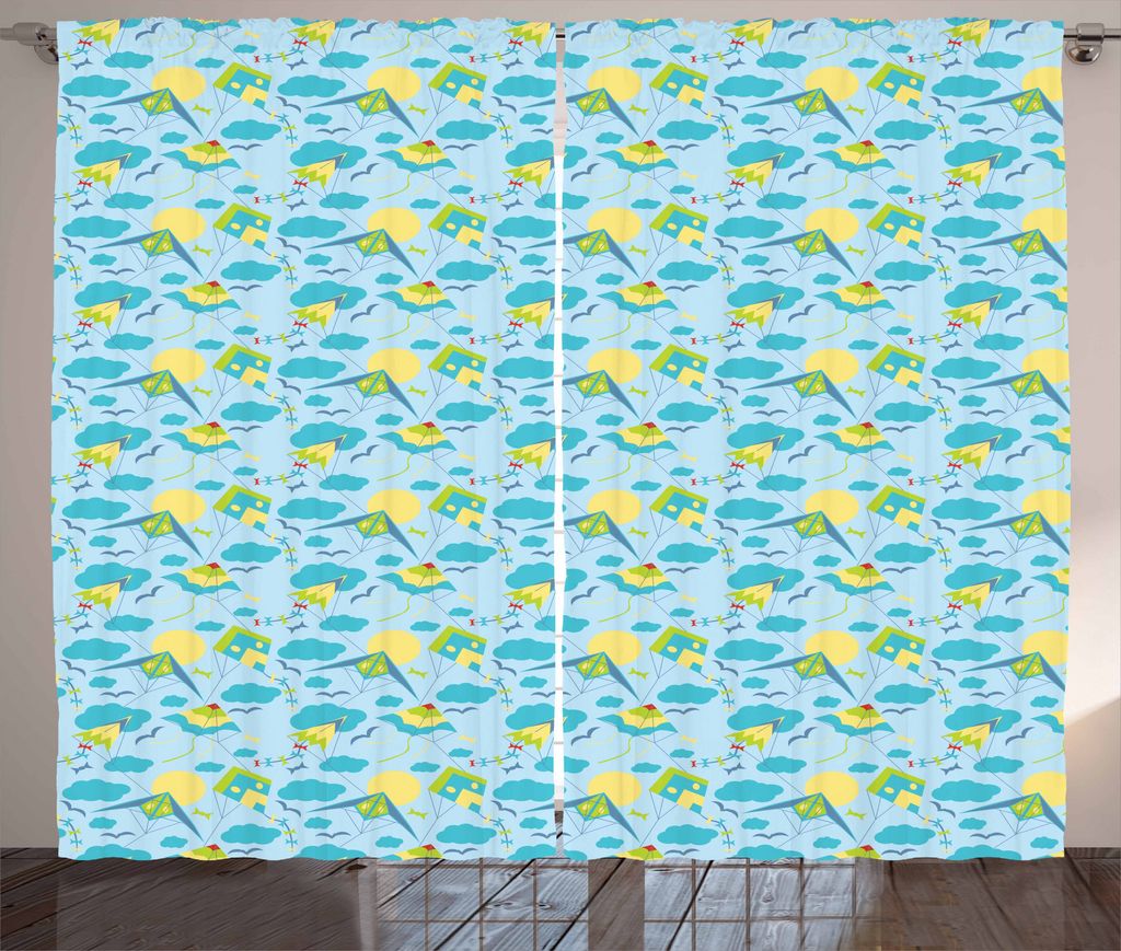 ABAKUHAUS Kites Rustikaler Gardine, Sommersaison Aktivität Theme, Schlafzimmer Kräuselband Vorhang mit Schlaufen und Haken, 280 x 175 cm, Mehrfarbig