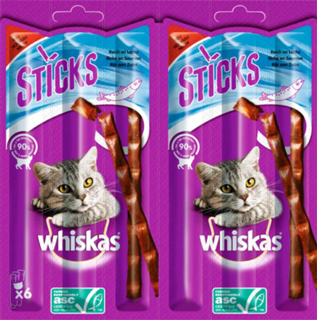 ‎Whiskas Sticks Packung Reich an Lachs 6 x 6g, Leckerli, Produktbild 