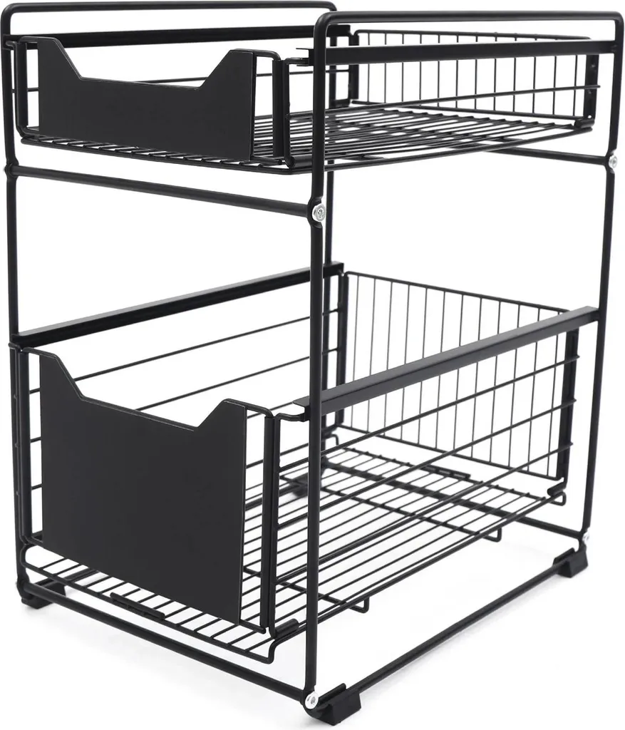 Organizer Armadio 2 Ripiani Estraibile Design Acciaio Nero - 1