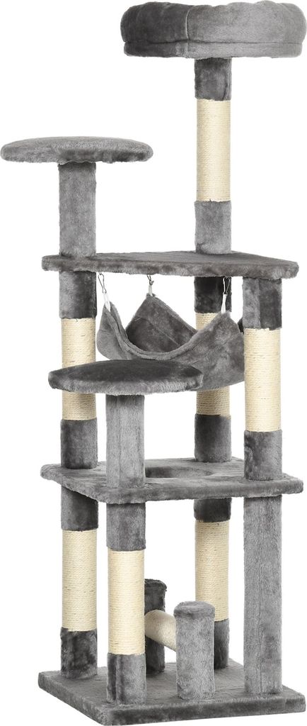 Katzenbaum Katzenkratzbaum Katzenspielturm Katzen Kletterbaum Kratzbaum Hängematte Grau L40 x B40 x H132 cm