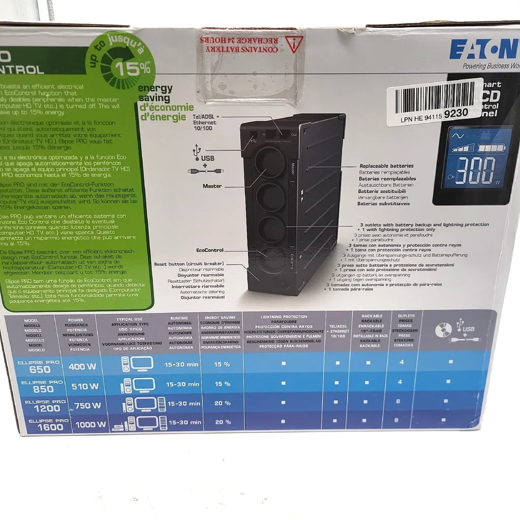 Eaton Onduleur Line Interactive 650VA - Ellipse PRO ELP650DIN - USB - 5