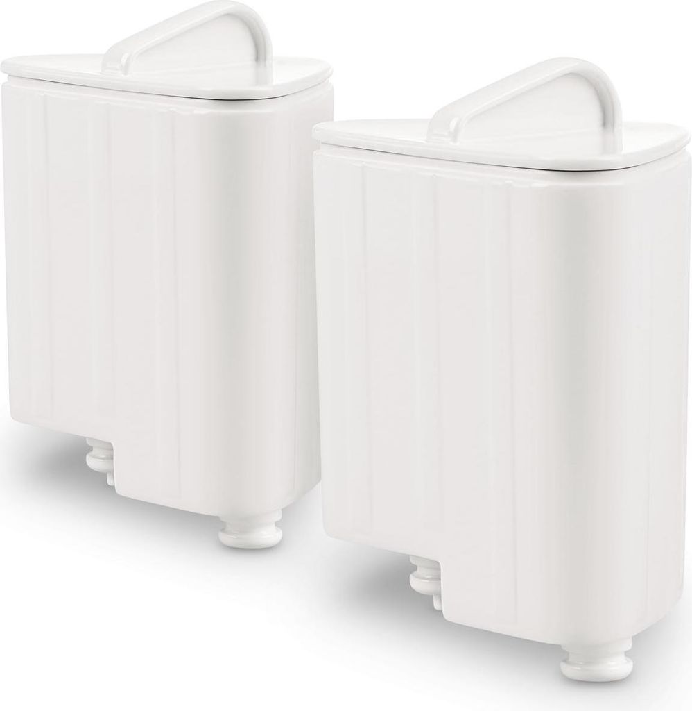 Two white water filter cartridges are shown side-by-side against a white background.