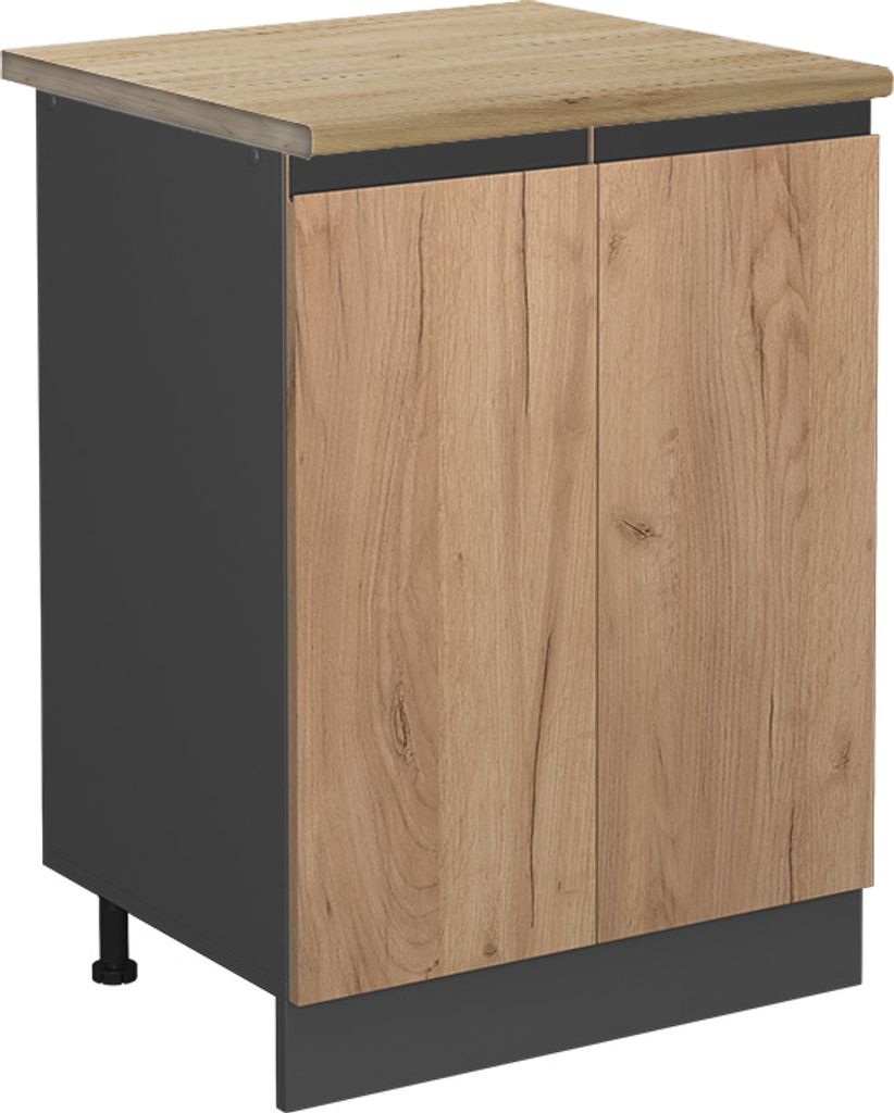 Küchenunterschrank Vicco R-Line Goldkraft Eiche 60 cm J-Shape, AP Eiche, Model 45770