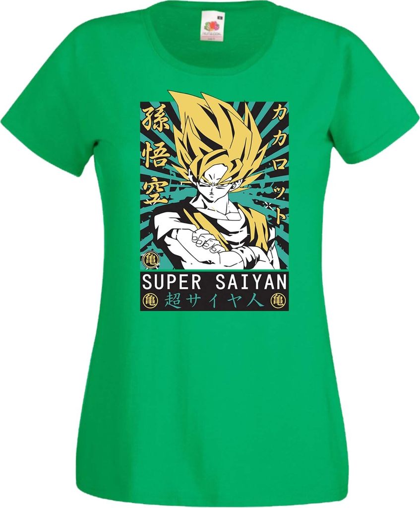Damen T-Shirt Anime Manga Dragon Anime Manga Ball Z 15 Ssg, Lady XS / Grün