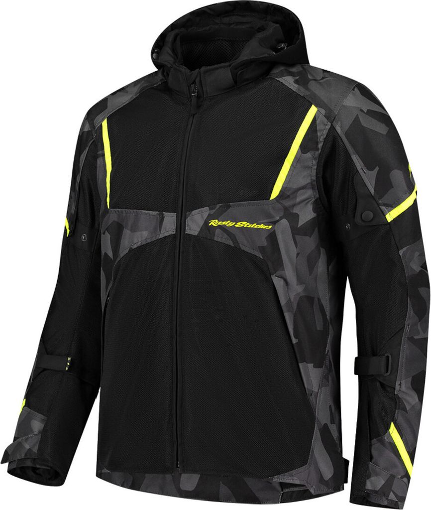 Rusty Stitches Carlo Motorrad Textiljacke, schwarz/grau/fluo-gelb, 3XL
