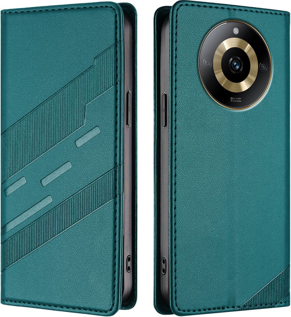 Hülle für Realme 11 4G, Kunstleder Brieftaschen Handyhülle mit Kartenfach und Standfunktion Grün