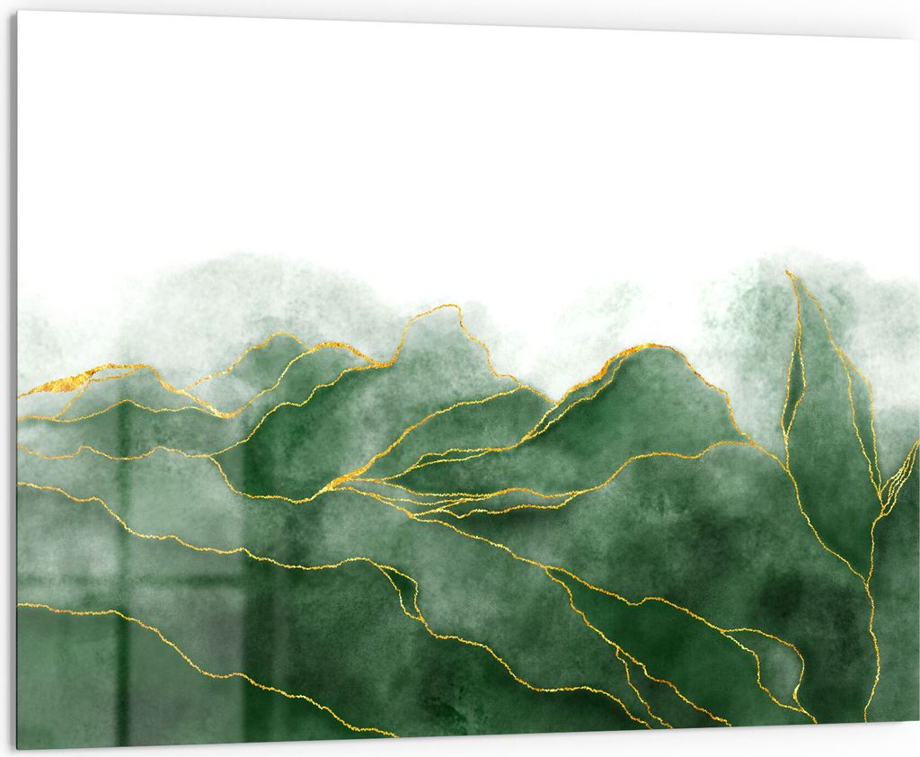 DEQORI Küchenrückwand Glas 80x60 cm 'Grüner Wasserfarbverlauf' Spritzschutz Bad Rückwand