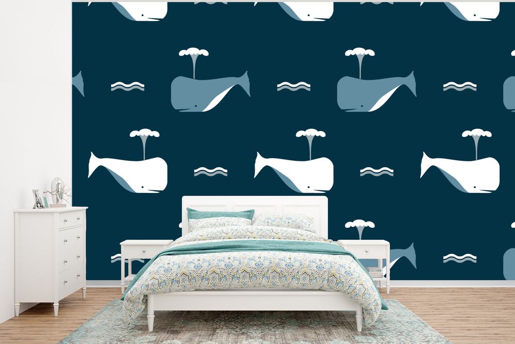 MuchoWow Fototapete für Wohnzimmer oder Schlafzimmer Wandtapete Vinyl Motivtapete Muster - Wal - Wasser - Kind - Kinder - Kinder - 375x280 cm - ...