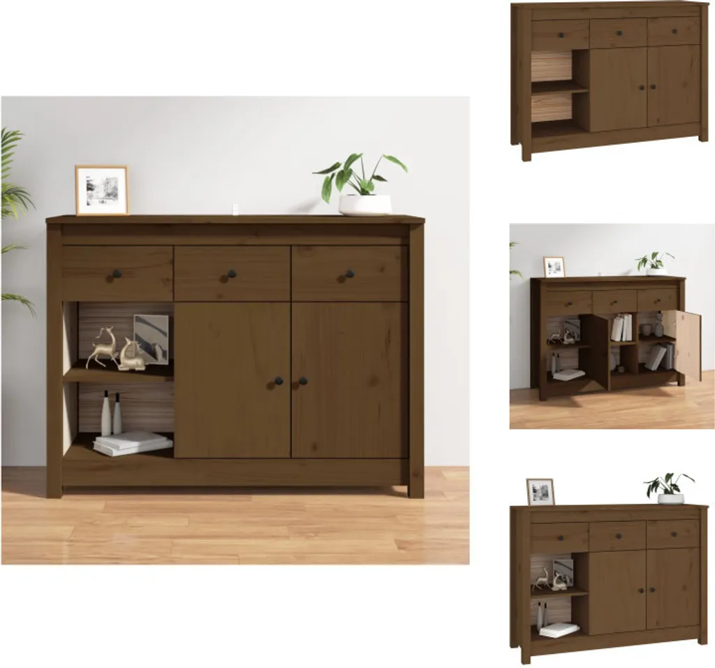 Sideboard vidaXL Marron Miel 100x35x74 cm en Pin Massif pour Salon