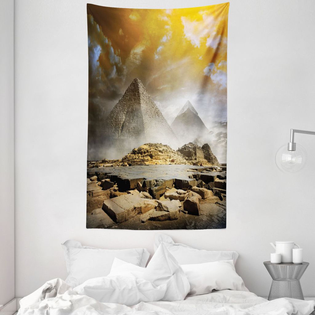 ABAKUHAUS ägyptisch Wandteppich und Tagesdecke, Kultur aus Weiches Mikrofaser Stoff Waschbar ohne Verblassen Digitaldruck, 140 x 230 cm, Creme orange