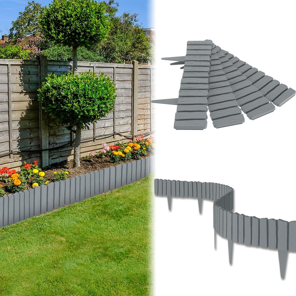 NAIZY 2,3 m Holzoptik Beeteinfassung aus PP Kunststoff, Beetumrandung Rasenkante Können Gespleißt Werden Gartenpalisade Beetzaun Blumenbeet Unter...