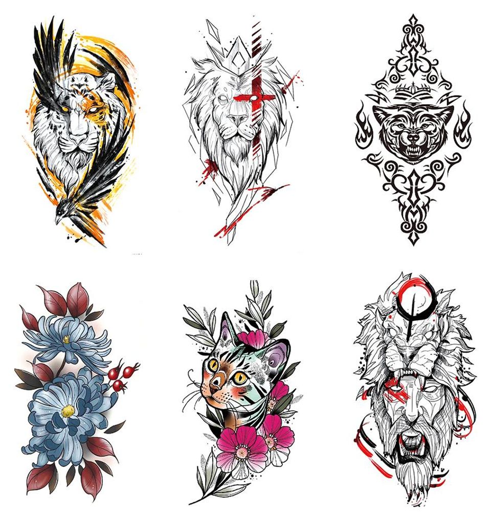 Kotbs 6 Bögen temporäre Armtattoos, wasserfest, extra groß, für Frauen, Männer und Erwachsene, schwarzer Totenkopf, Rose, Körperkunst-Tattoo-...